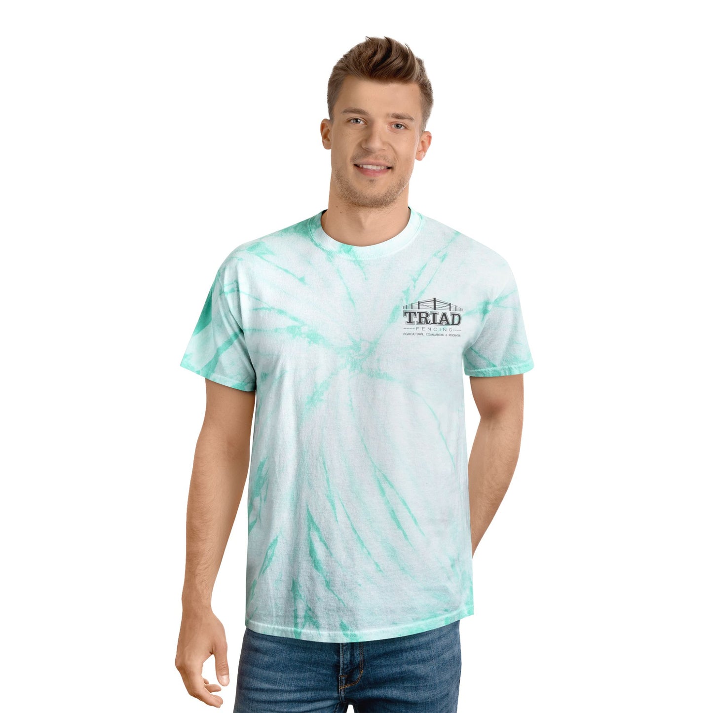 Triad Fencing Vibrant Tie-Dye Tee, Perfect for Summer Festivals, Casual Outings, Unique Gift for Teens, Light Spiral Print