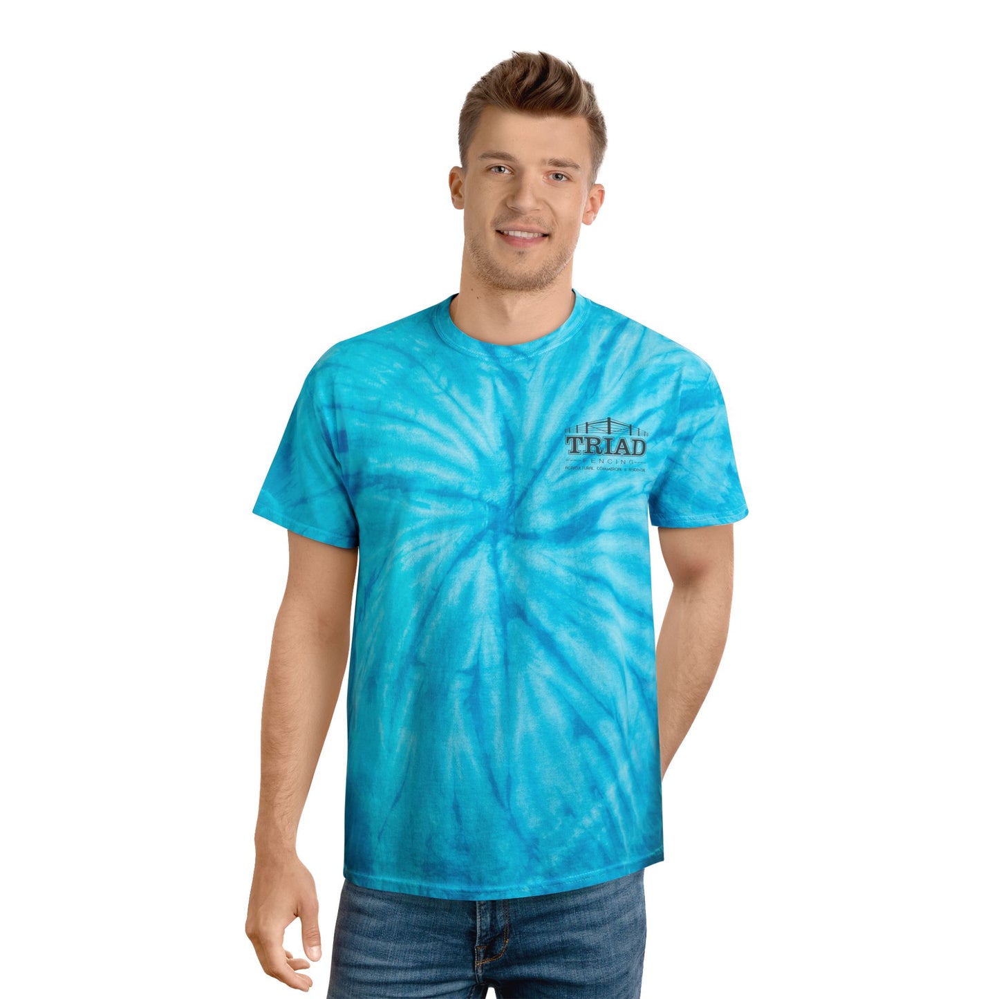 Triad Fencing Vibrant Tie-Dye Tee, Perfect for Summer Festivals, Casual Outings, Unique Gift for Teens, Light Spiral Print
