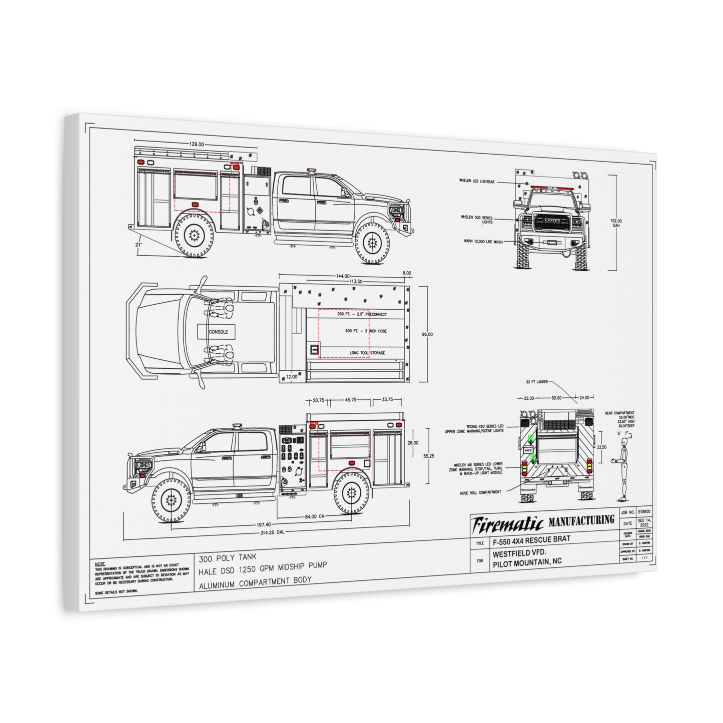 73 Engine 3 Schematic/Blueprint Canvas Art - Stretched Matte 1.25"