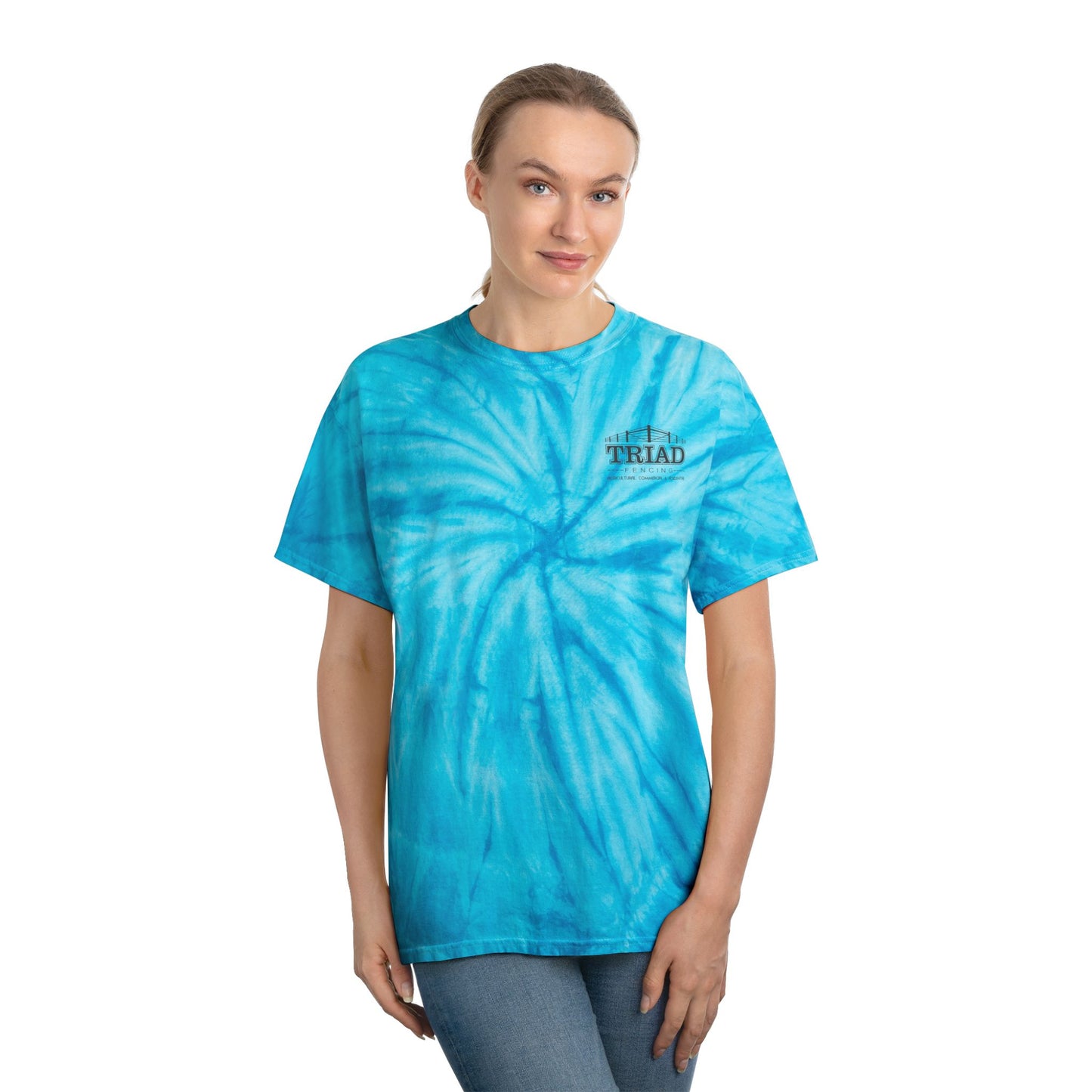 Triad Fencing Vibrant Tie-Dye Tee, Perfect for Summer Festivals, Casual Outings, Unique Gift for Teens, Light Spiral Print