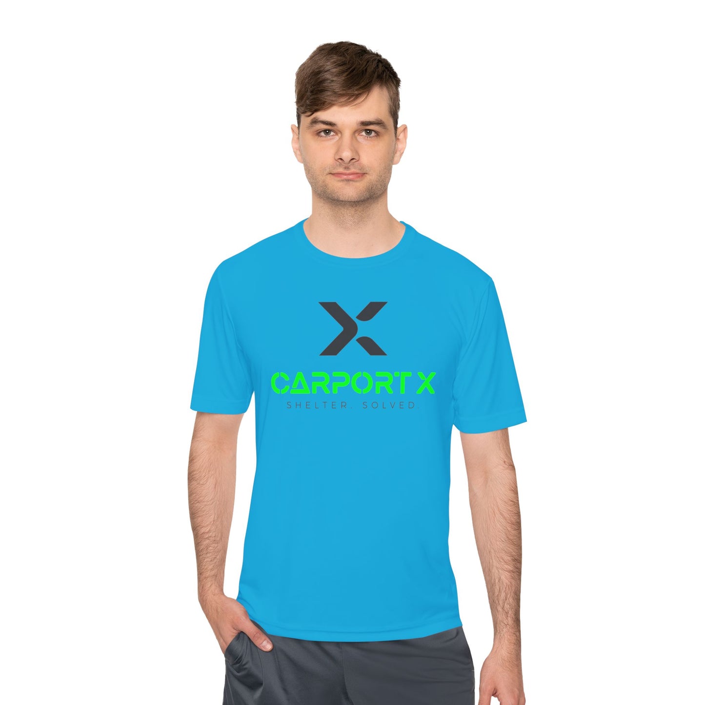 CarportX Unisex Moisture Wicking Tee for Active Lifestyles, Perfect for Gym, Sports, Outdoor Activities, Customizable Design, Gift for Athletes