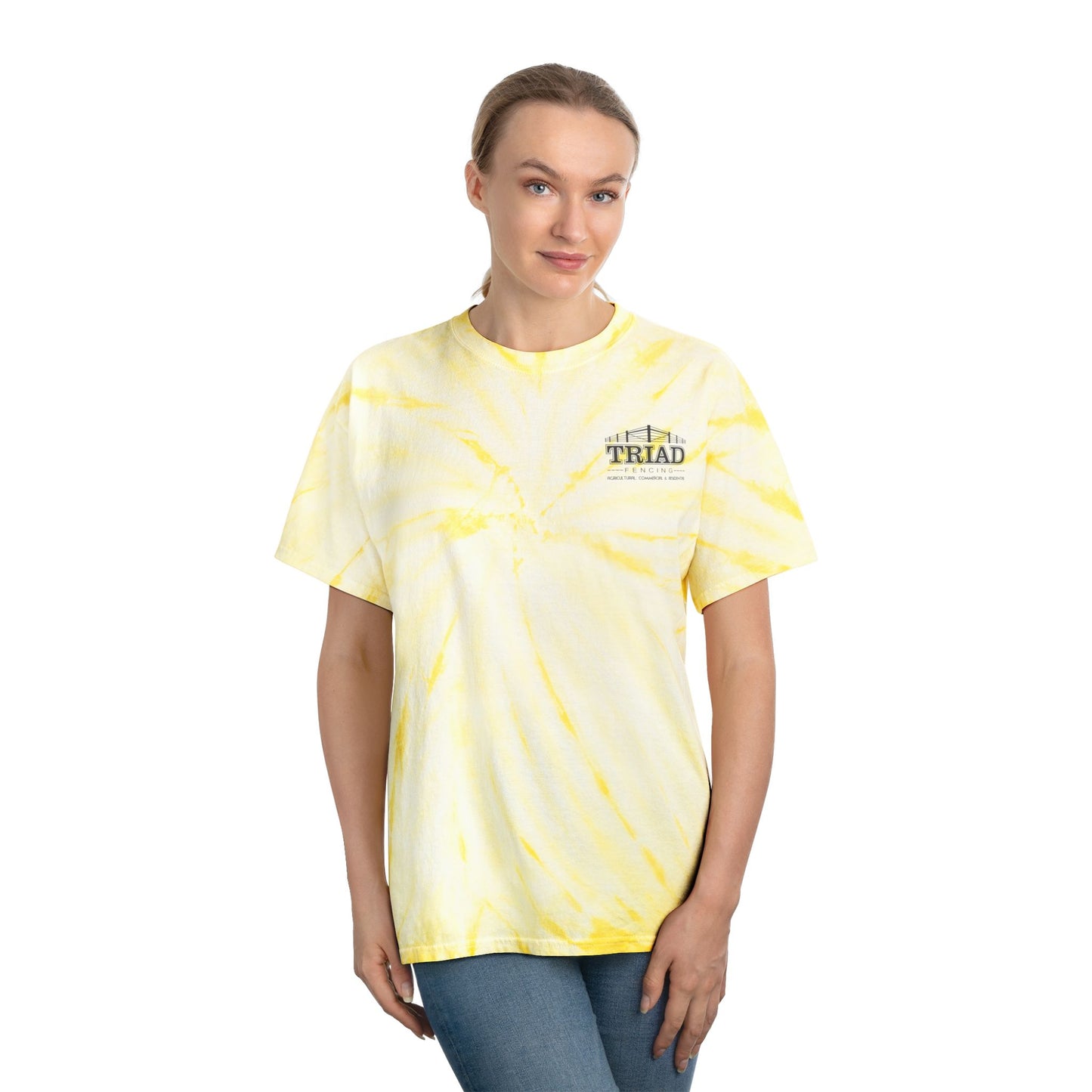Triad Fencing Vibrant Tie-Dye Tee, Perfect for Summer Festivals, Casual Outings, Unique Gift for Teens, Light Spiral Print