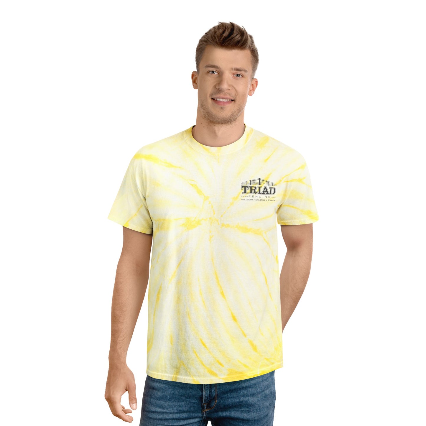 Triad Fencing Vibrant Tie-Dye Tee, Perfect for Summer Festivals, Casual Outings, Unique Gift for Teens, Light Spiral Print