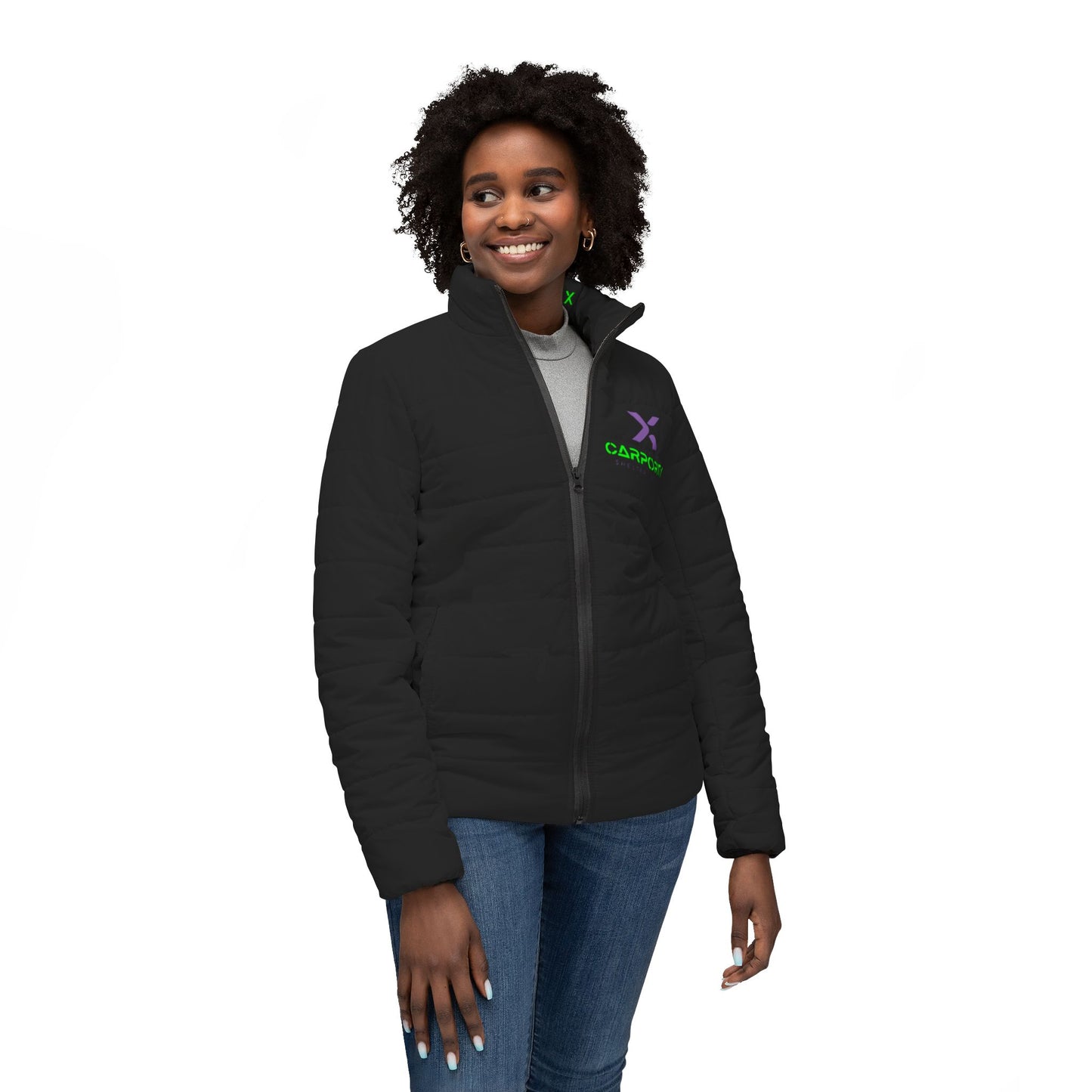 CarportX Women’s Puffer Jacket, Cozy Outerwear, Casual Winter Fashion, Trendy Apparel, Gifts for Her, Unique Warmth