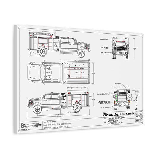 73 Engine 3 Schematic/Blueprint Canvas Art - Stretched Matte 1.25"