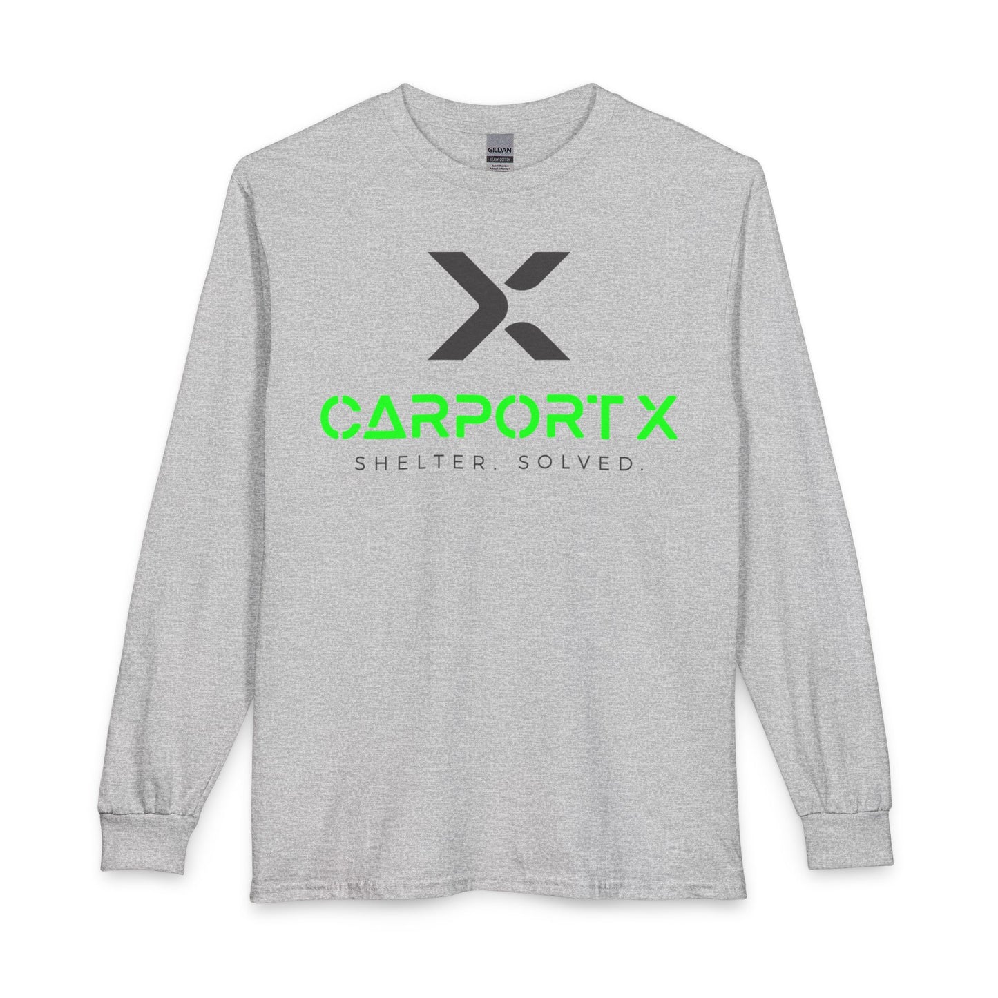 CarportX Logo Long Sleeve T-Shirt — 'CarportX Shelter Solved' Graphic Tee - Black Logo