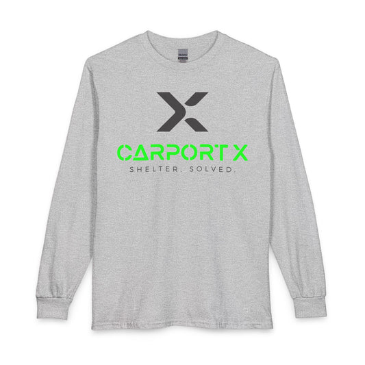 CarportX Logo Long Sleeve T-Shirt — 'CarportX Shelter Solved' Graphic Tee - Black Logo