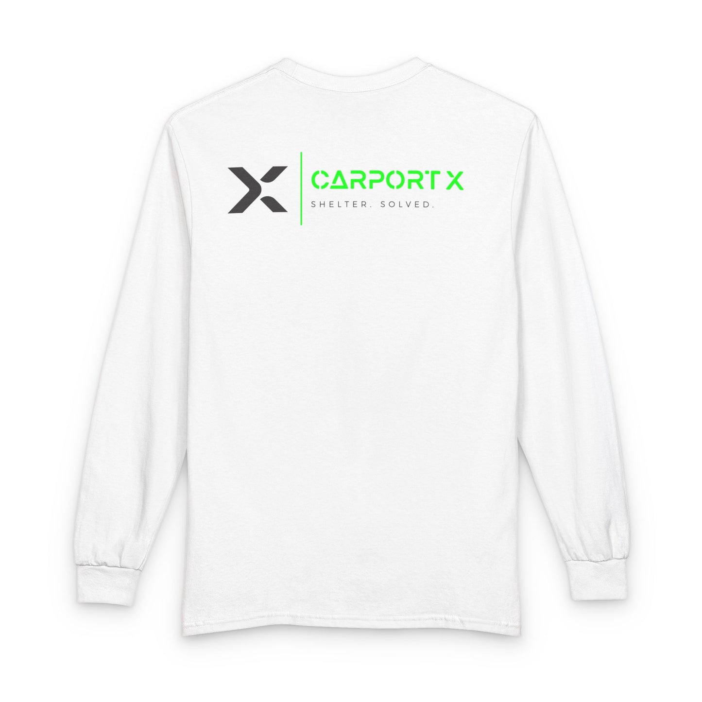 CarportX Logo Long Sleeve T-Shirt — 'CarportX Shelter Solved' Graphic Tee - Black Logo
