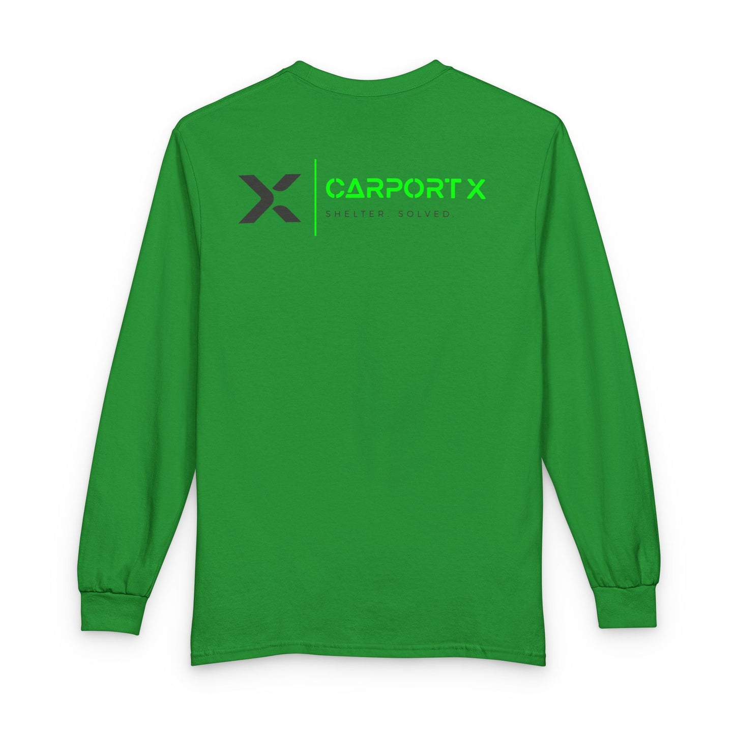 CarportX Logo Long Sleeve T-Shirt — 'CarportX Shelter Solved' Graphic Tee - Black Logo