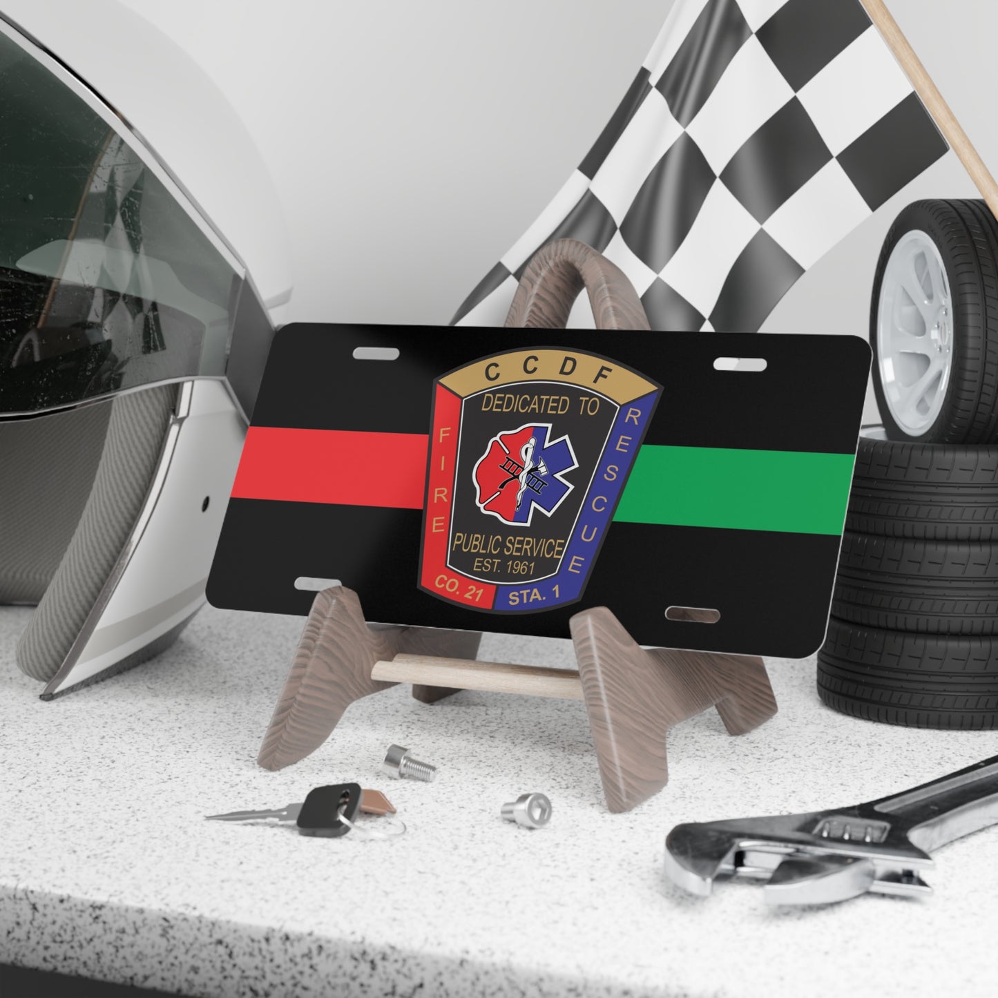 CCDF Thin Red/Green Line Vanity Plate