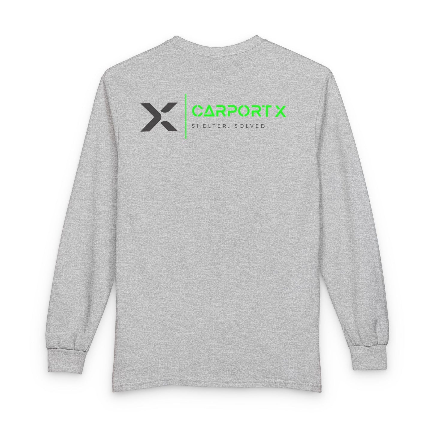CarportX Logo Long Sleeve T-Shirt — 'CarportX Shelter Solved' Graphic Tee - Black Logo